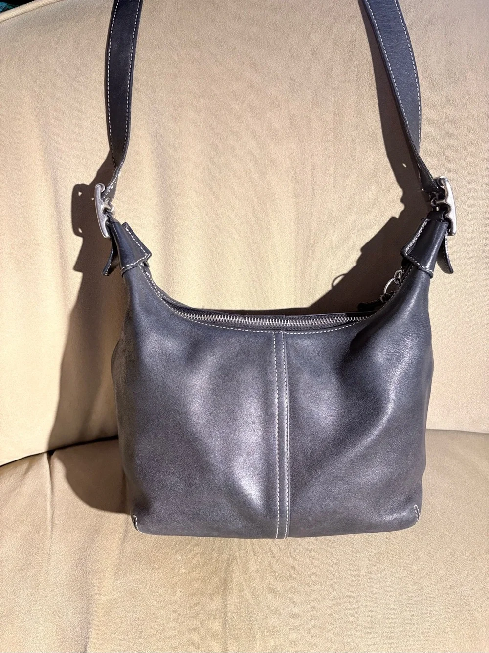 COACH Medium Hobo Leather Shoulder Crossbody Bag in Black with Silver Hardware